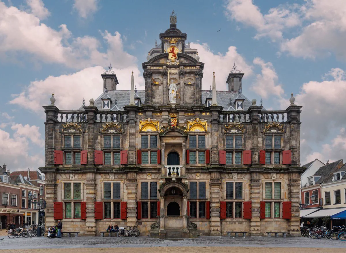 The historic city hall of Delft on the Markt square